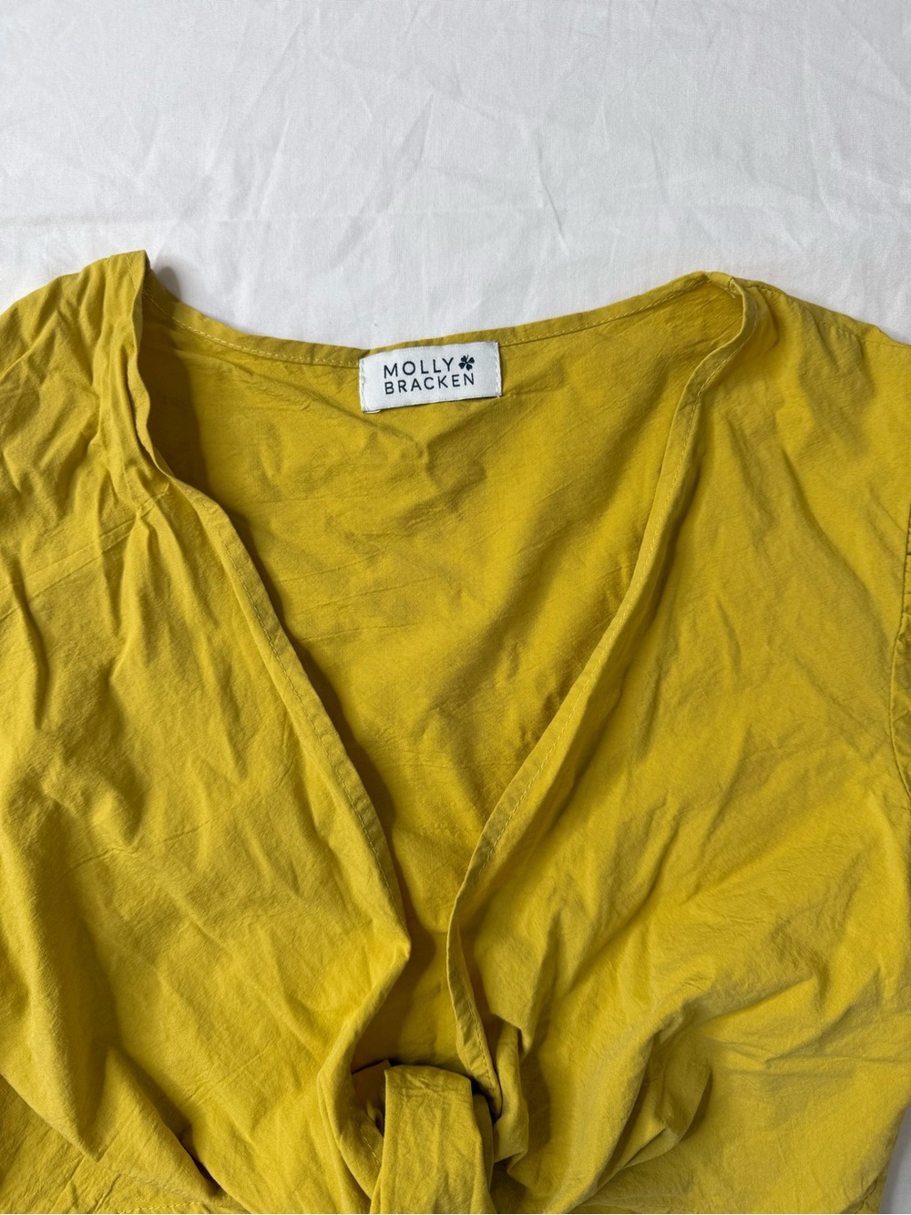 Molly Bracken Yellow Tie Front Puff Sleeve Cotton Top Boho Peplum Blouse xs/s - Picture 3 of 7